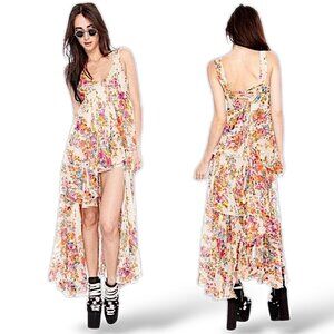 UNIF rare floral flounce tiered boho goth maxi dress women's size S